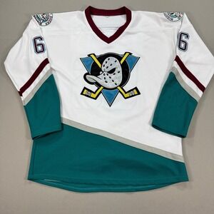 Vintage Anaheim Mighty Ducks Jersey Sewn Bombay #66 Size XL White Embroidered